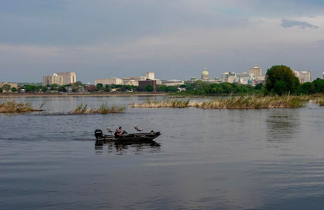 Boaters on Susquehanna shoreline at Harrisburg
